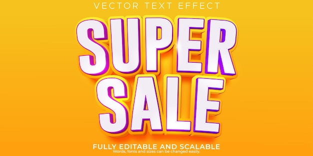 Текстовый эффект супер распродажи, редактируемая скидка и предложение стиля текстаx9