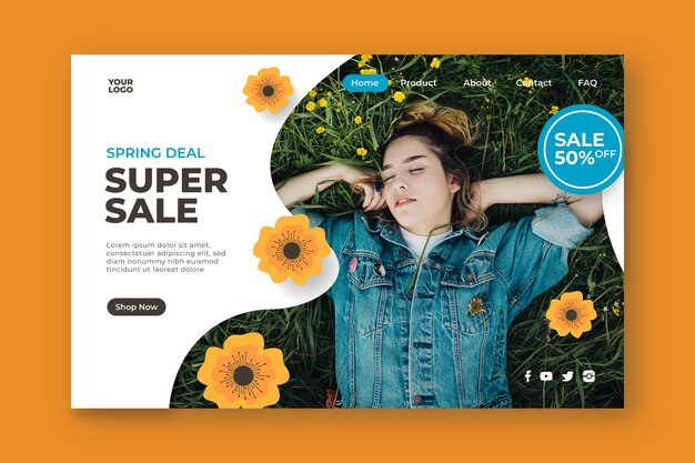 Super sale and woman in a field landing page