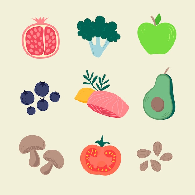 Free vector superfood set hand drawn style