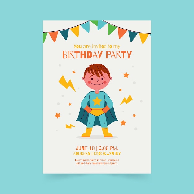 Free vector superhero birthday invitation