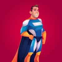 Free vector superhero in blue costume with cape