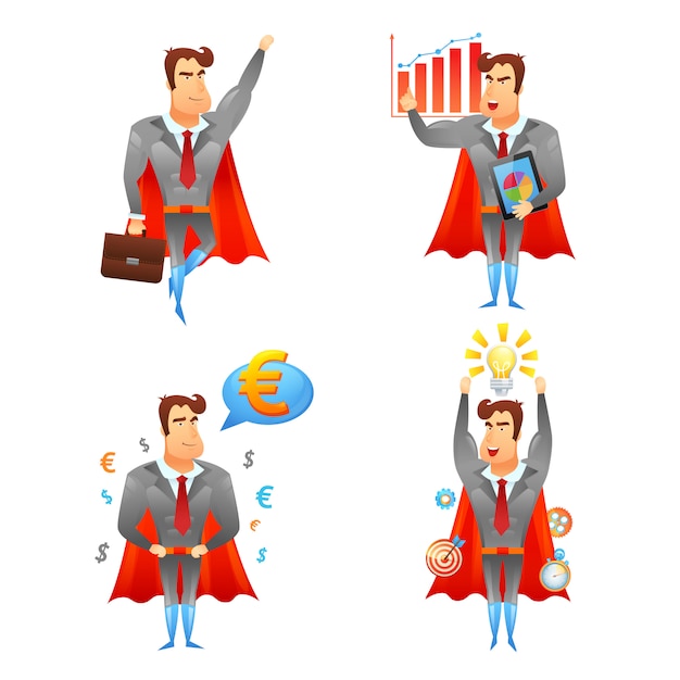 Free vector superhero businessmen character icons set