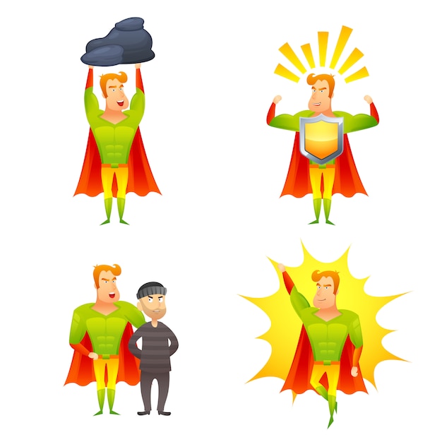 Free vector superhero cartoon character power icons set