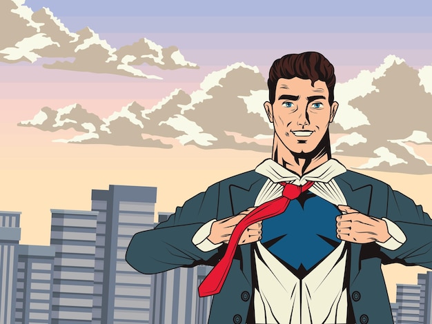 superhero changing costume on the city