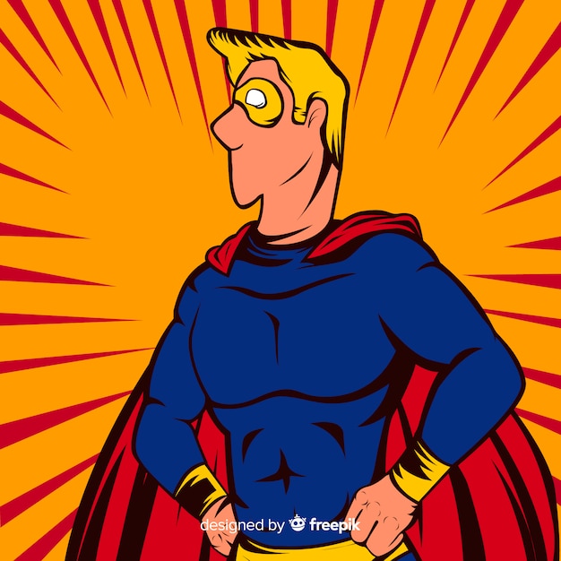 Vettore gratuito personaggio supereroe con stile pop art