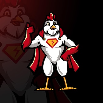 Superhero chicken mascot logo design illustration vector