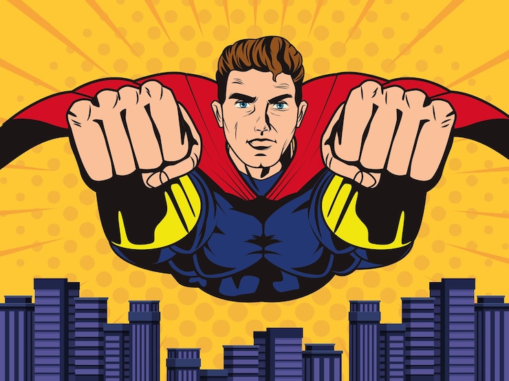 Free Vector superhero flying pop art character