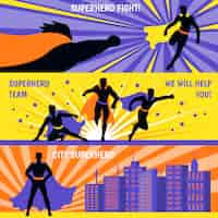 Free vector superhero horizontal banners set