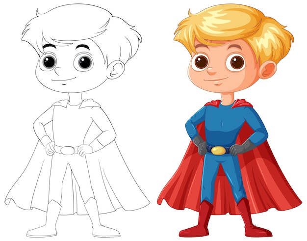 Free vector superhero kid in color and outline