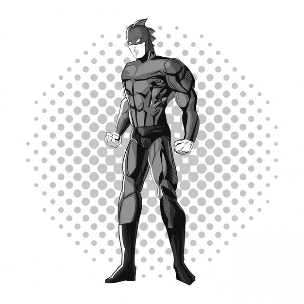 ユニフォームアイコンを持つスーパーヒーロー男の漫画 プレミアムベクター