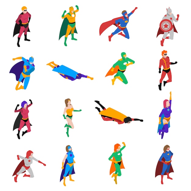 Superhero Popular Character Isometric Icons Set 