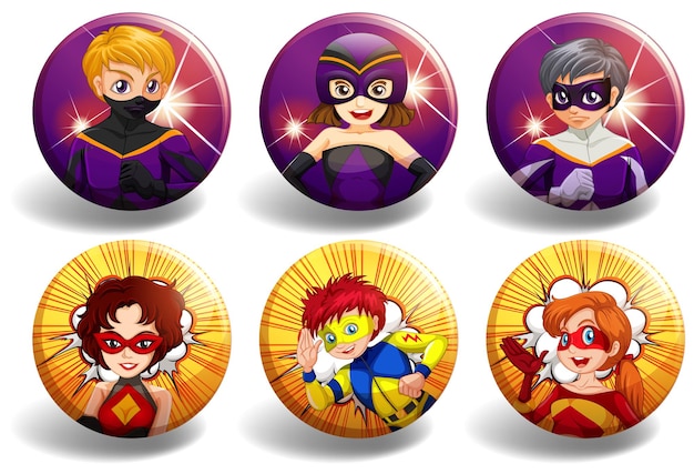 Free vector superhero on round badges