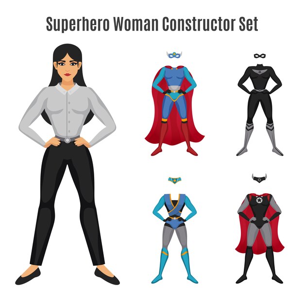 Free vector superhero woman constructor set