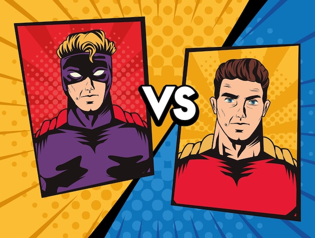 superheroes confrontation pop art style