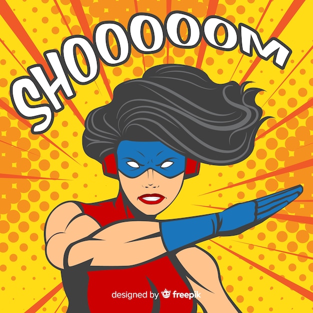 Free vector superheroine character with pop art style