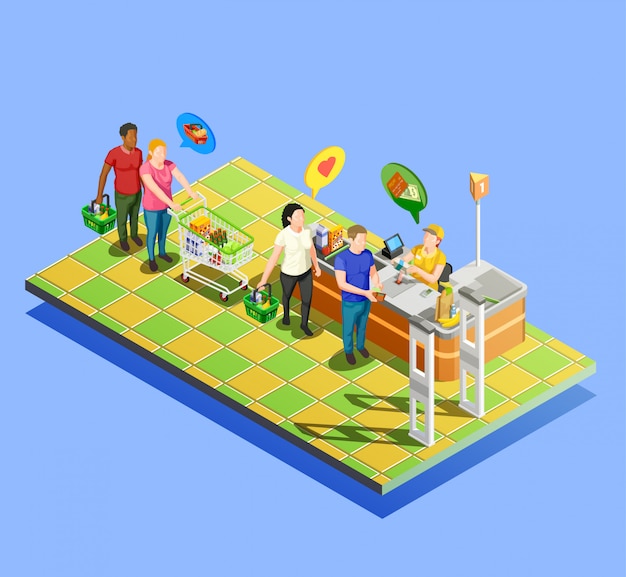 Free vector supermarket checkout isometric composition