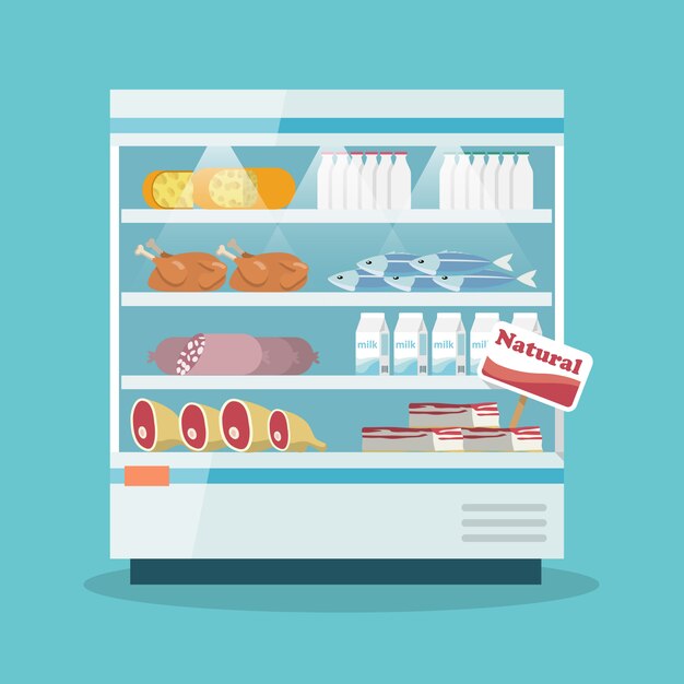 Супермаркет холодильные полки коллекция продуктов питания
