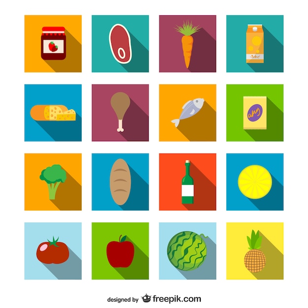 Supermarket food icons set