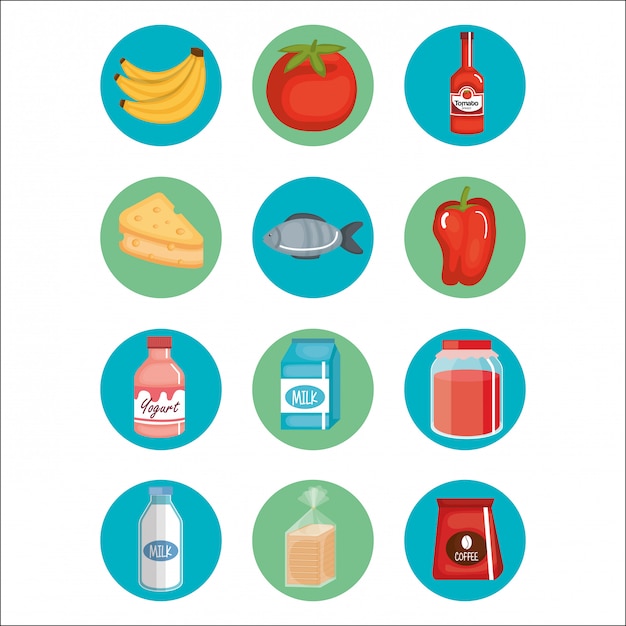 Free vector supermarket groceries set icons