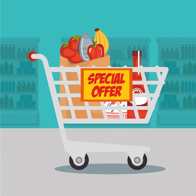 Free vector supermarket groceries in shopping cart