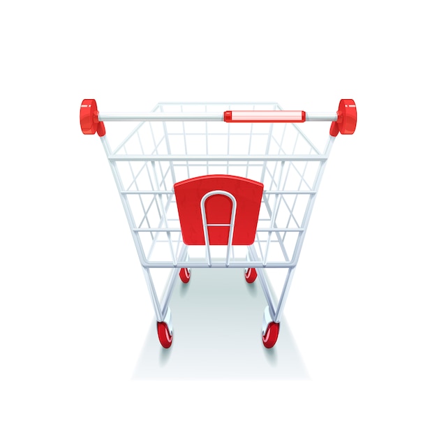 Free vector supermarket grocery coated wire shopping pushcart with red plastic handle