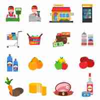 Free vector supermarket icons set