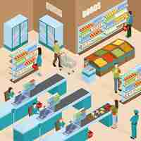 Free vector supermarket isometric design concept