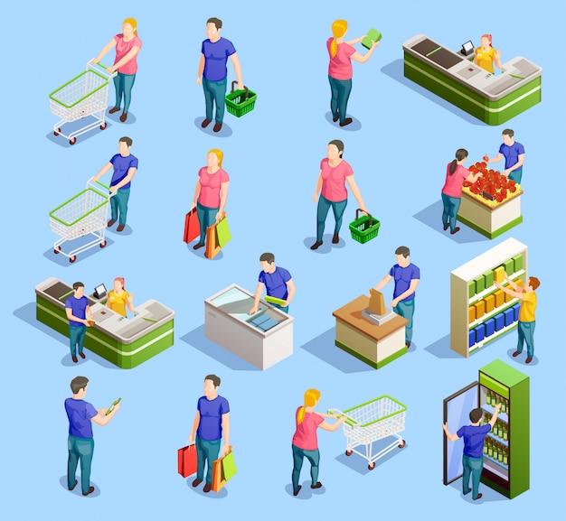 Free vector supermarket isometric elements collection