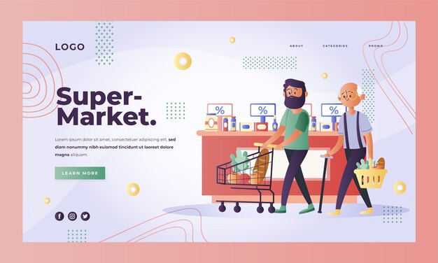 Free vector supermarket landing page design template