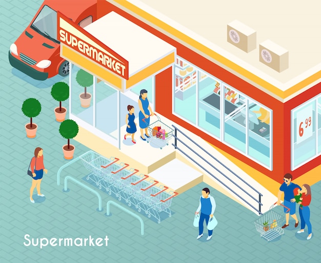 Free vector supermarket outdoor isometric