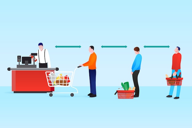 Supermarket queue with safety distance