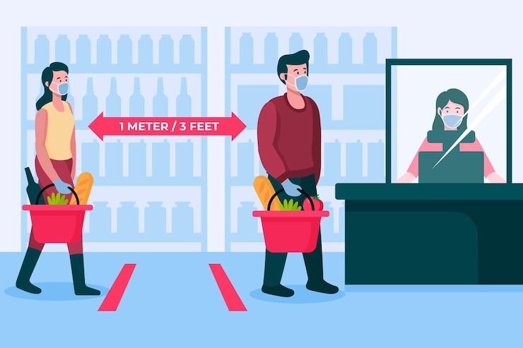 Free Vector supermarket queue with safety distance
