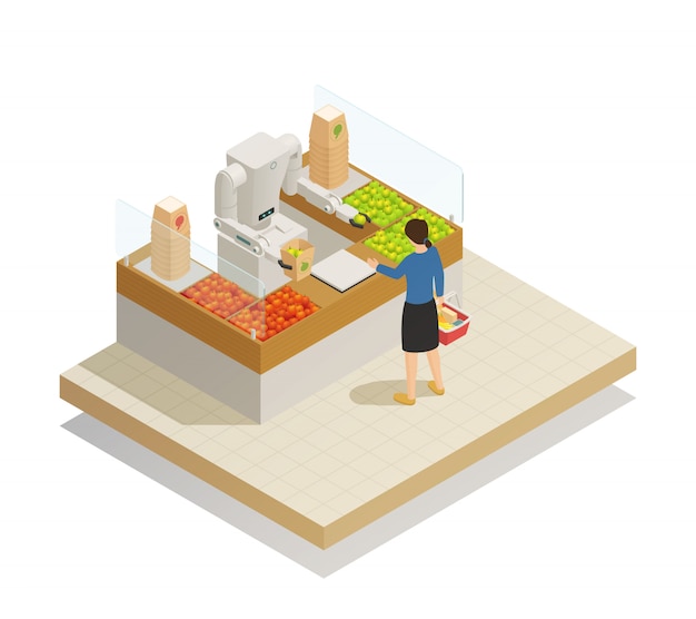 Supermarket Robotic Technology Isometric Composition 