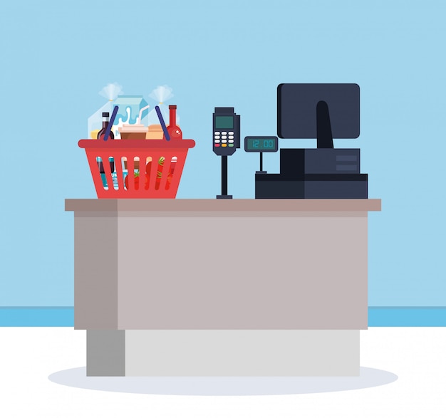 Free vector supermarket sale point with shopping basket