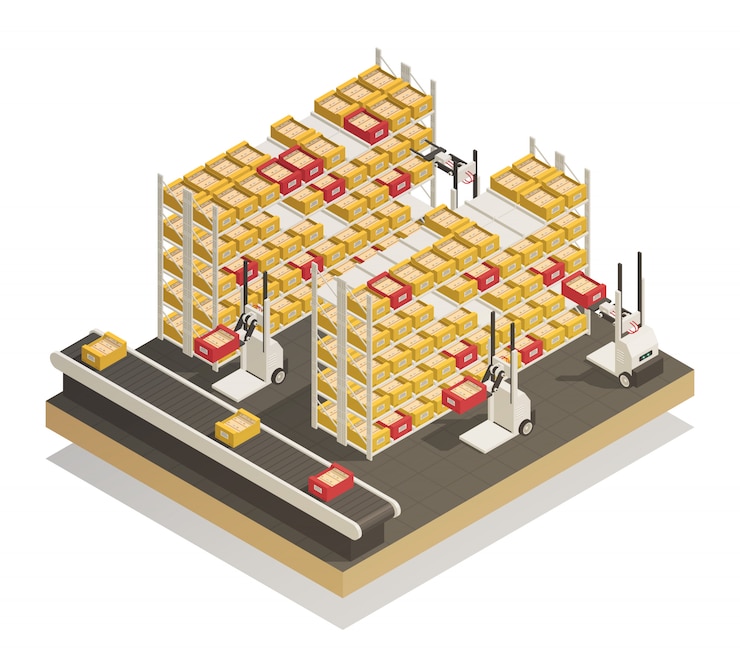 Free Vector supermarket shelves replenishment isometric composition 