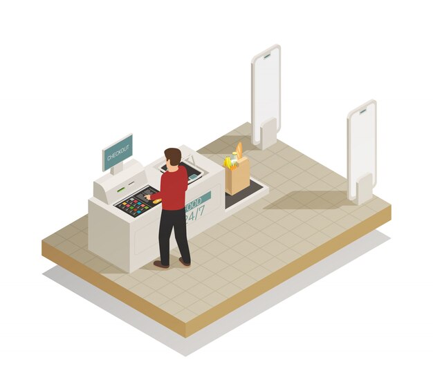 Supermarket Shopping Technology Isometric Composition 