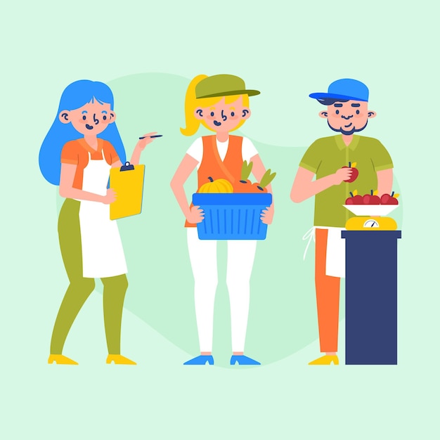 Free vector supermarket workers collection