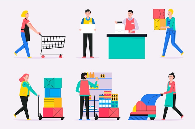 Free vector supermarket workers collection