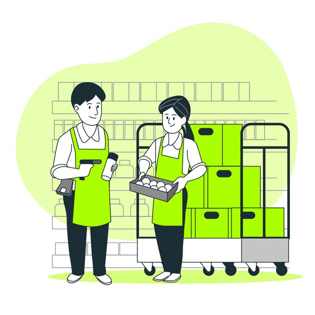 Supermarket workers concept illustration