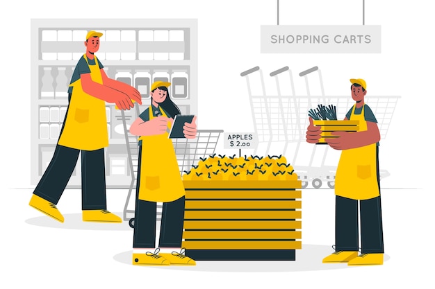 Vettore gratuito illustrazione di concetto dei lavoratori del supermercato