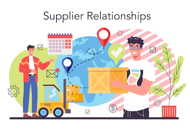 Suppliers concept B2B idea global logistic distribution service Company as a customer business partnership Modern technologies in sales Isolated flat vector illustration
