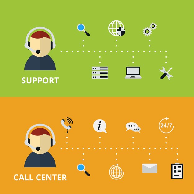 Support and Call Center Concept Illustration. Technical assistance and information. Vector illustration