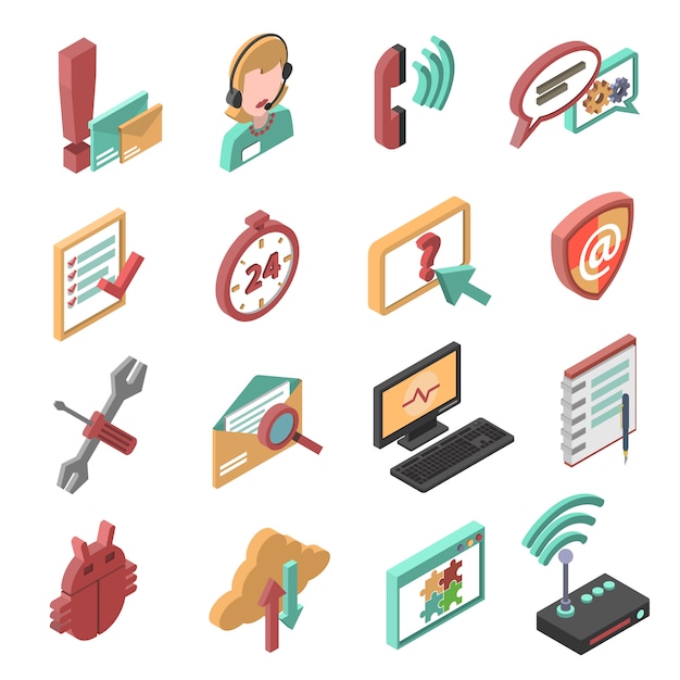 Free vector support isometric icons set