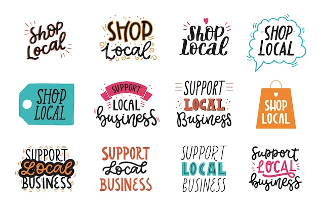 Free vector support local business lettering collection