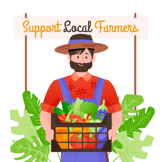 Free vector support local farmers concept