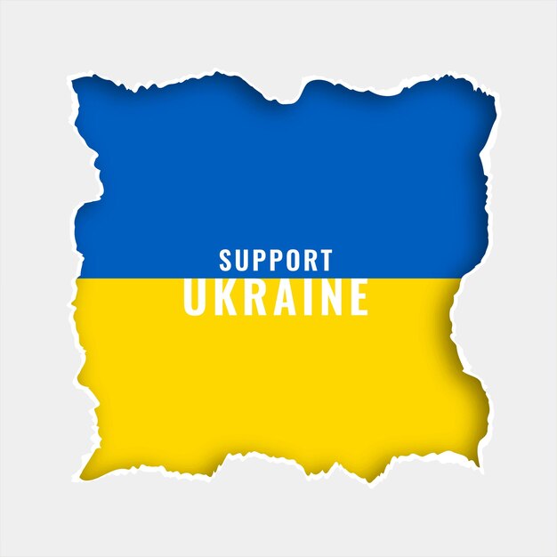 Support Ukraine text with papercut style flag theme design vector