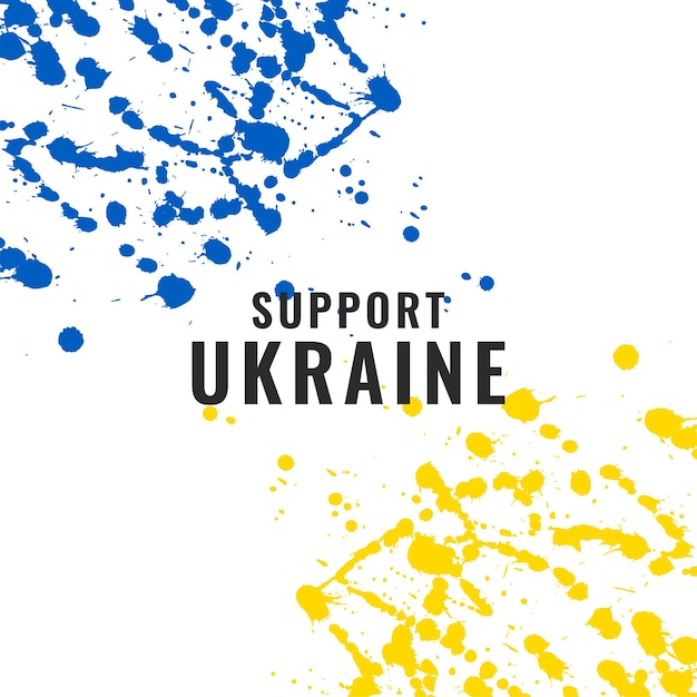 Support ukraine text with watercolor splash style flag theme design vector