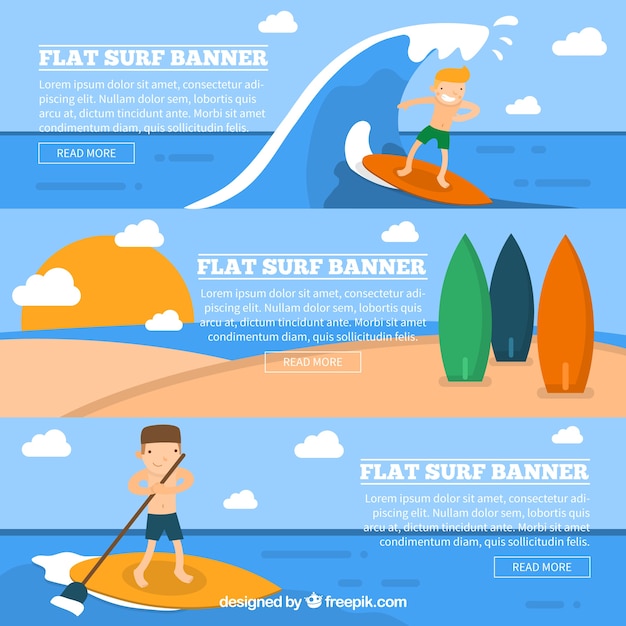 Surf баннеры с красивыми серферов