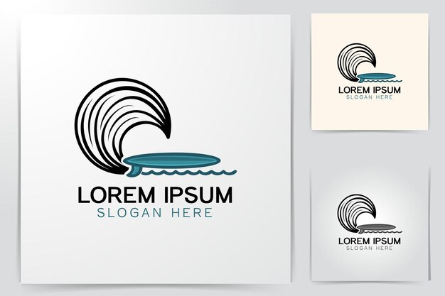 Доска для серфинга и волна логотип дизайн вдохновение, изолированные на белом фоне