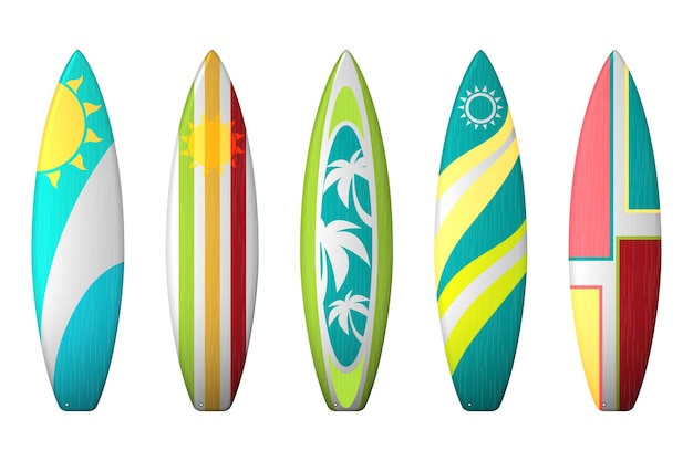 서핑 보드 디자인. 서핑 보드 색칠 세트.